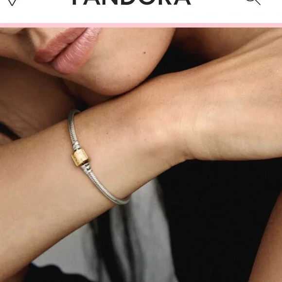 Authentic Pandora Moments Two-tone Barrel Clasp Snake Chain Bracelet - FIRM - Picture 5 of 15